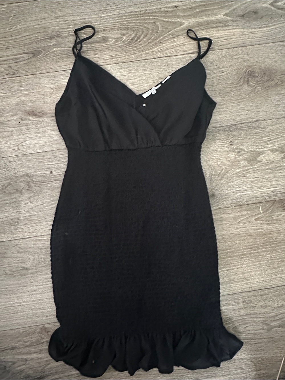 Love Tree Black Spaghetti-Strap Ruffle-Hem Mini Dress